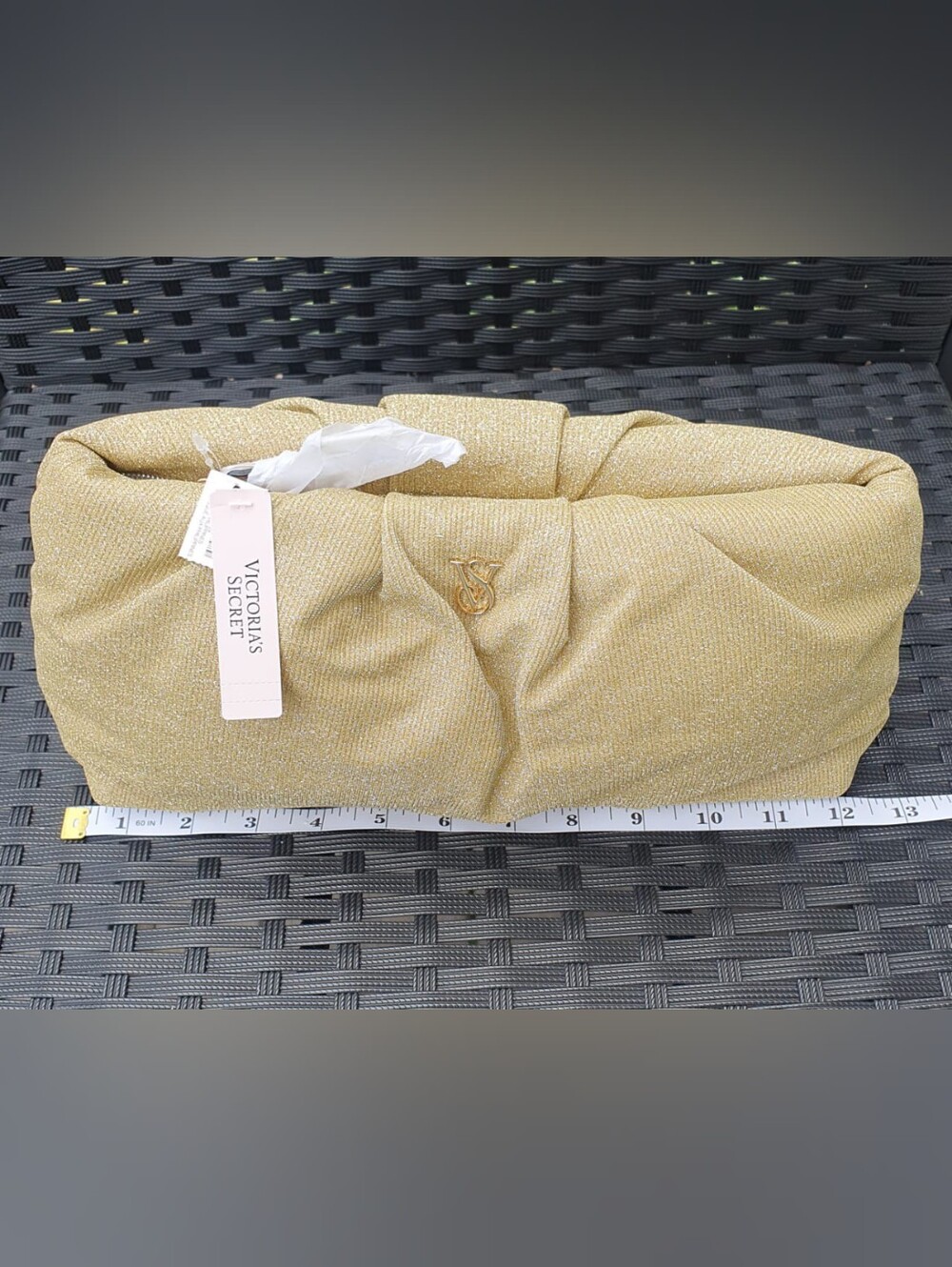 Victoria's Secret Gold Metallic Clutch with VS Logo